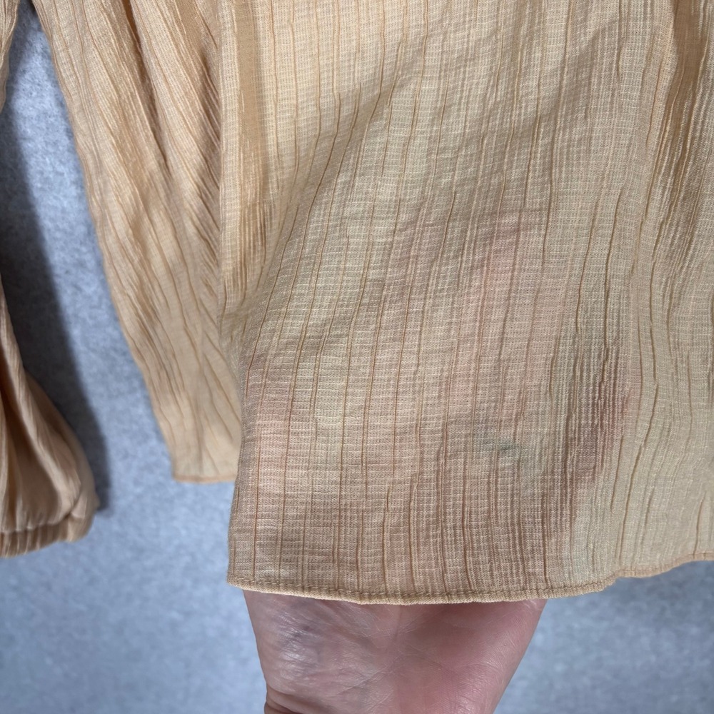 Worthington‎ Lace Up Blouse Large Tan Textured Balloon Sleeve Semi Sheer Neutral - Picture 5 of 11